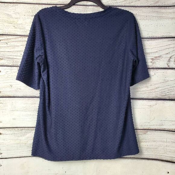 Christopher & Banks Navy Blue Dot Texture Knit Top Size L Short Sleeve Pullover - Picture 3 of 6